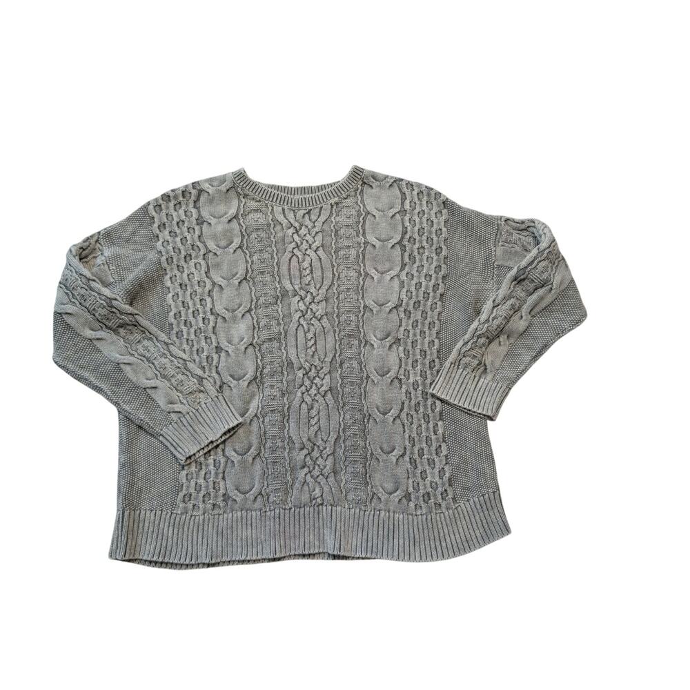 J.Jill Women's Cable Knit Cotton Pullover Sweater Sage Green Gray Size M
